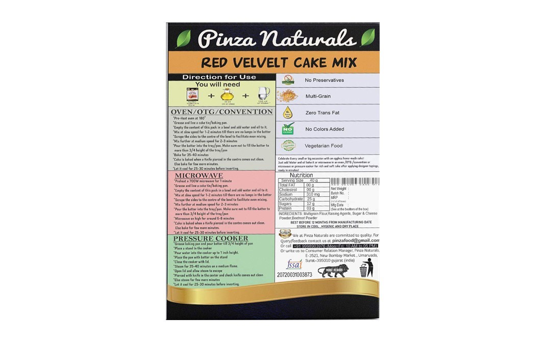 Pinza Naturals Red Velvet Cake Mix    Box  300 grams